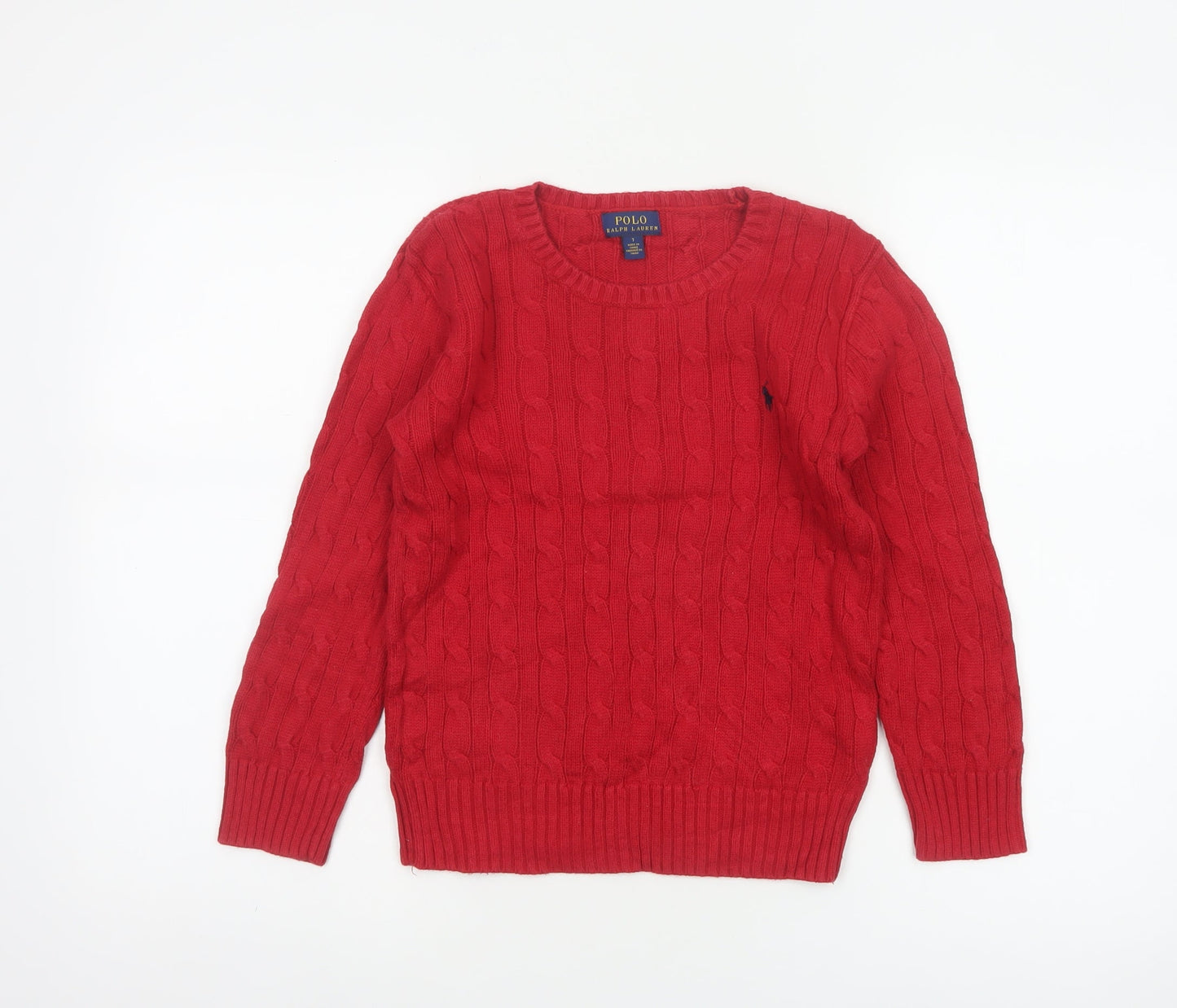Polo Ralph Lauren Boys Red Cable Knit Cotton Jumper Size 7 Years