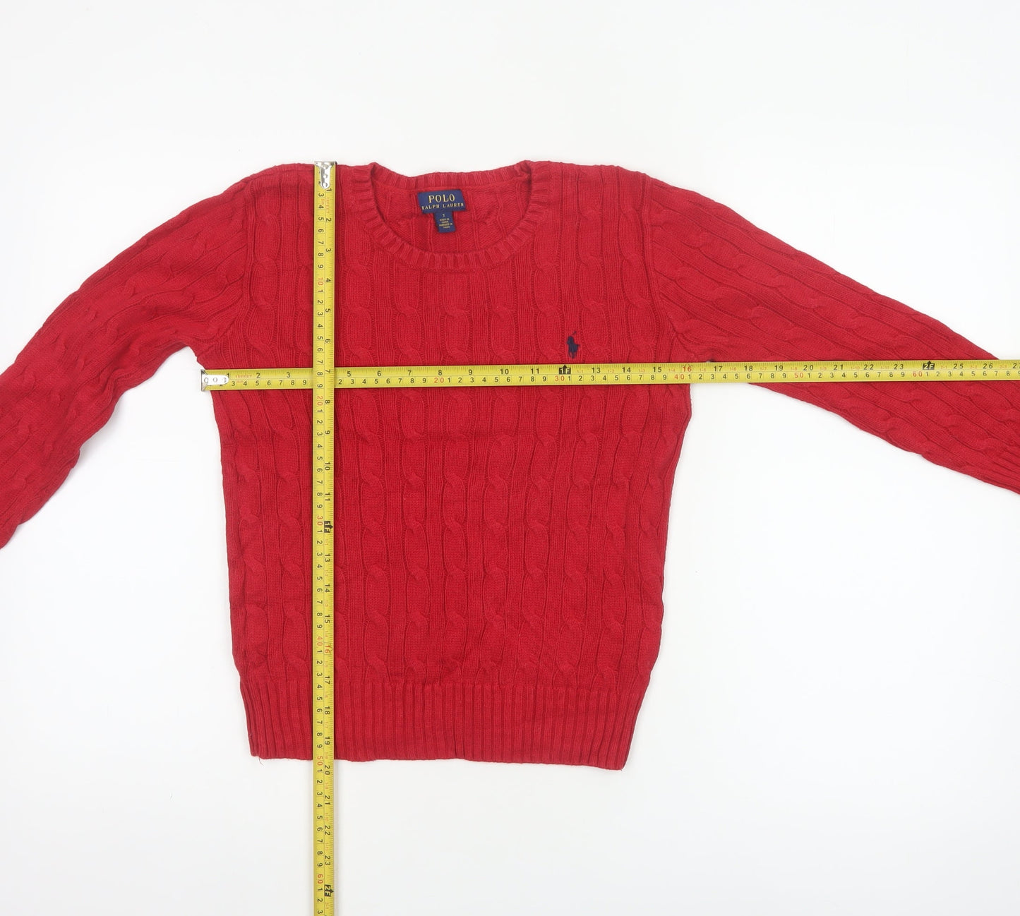 Polo Ralph Lauren Boys Red Cable Knit Cotton Jumper Size 7 Years