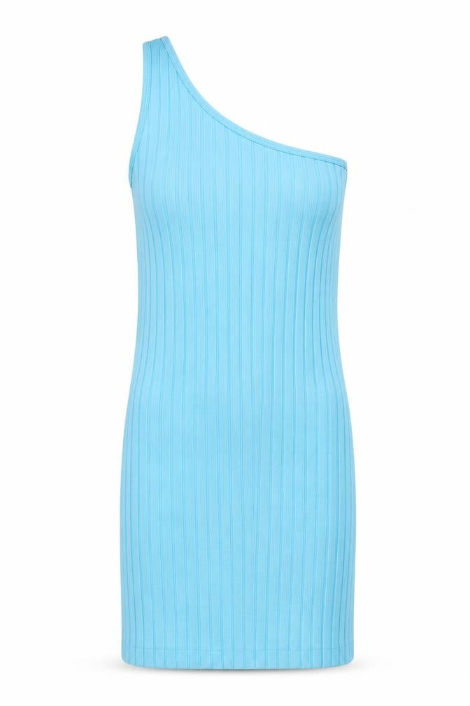 Zara Women Blue XS One Shoulder Ribbed Knit Bodycon Knee Dress