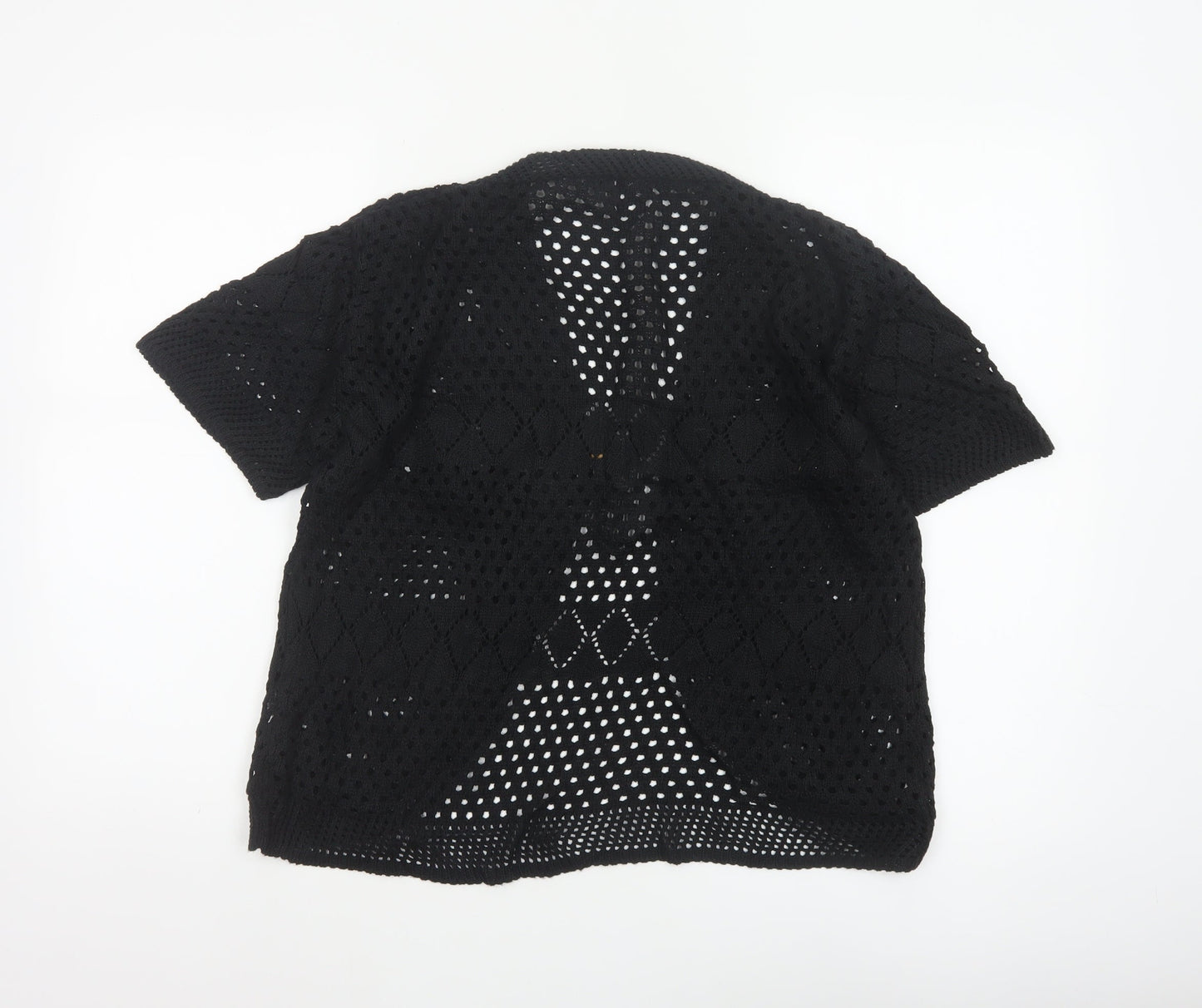 Chic Women’s Black M Knit Open Front Kimono Sleeve Button Blouse