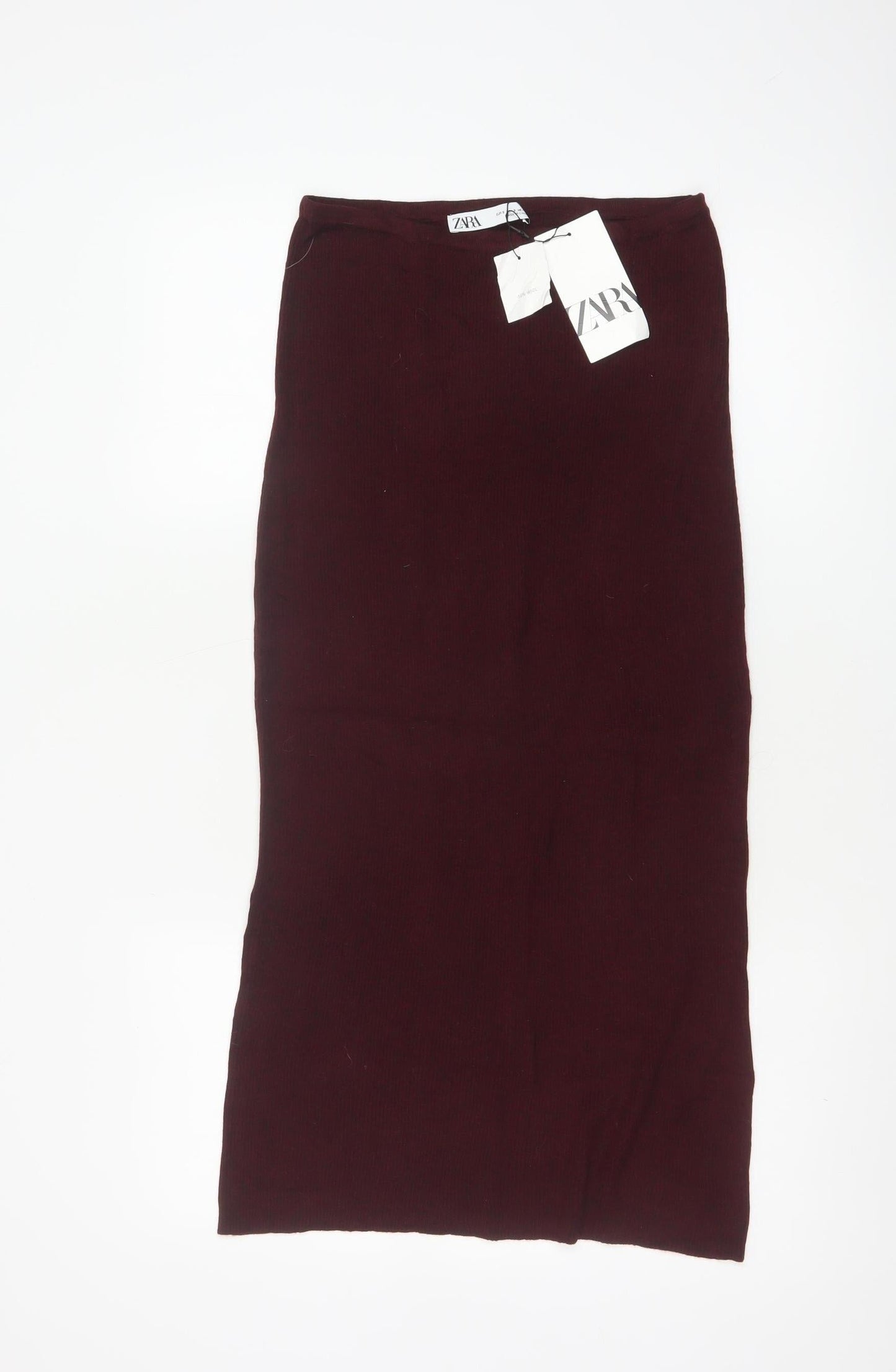 Zara Women Red S Rib Knit Maxi Pencil Skirt Wool Blend NWT