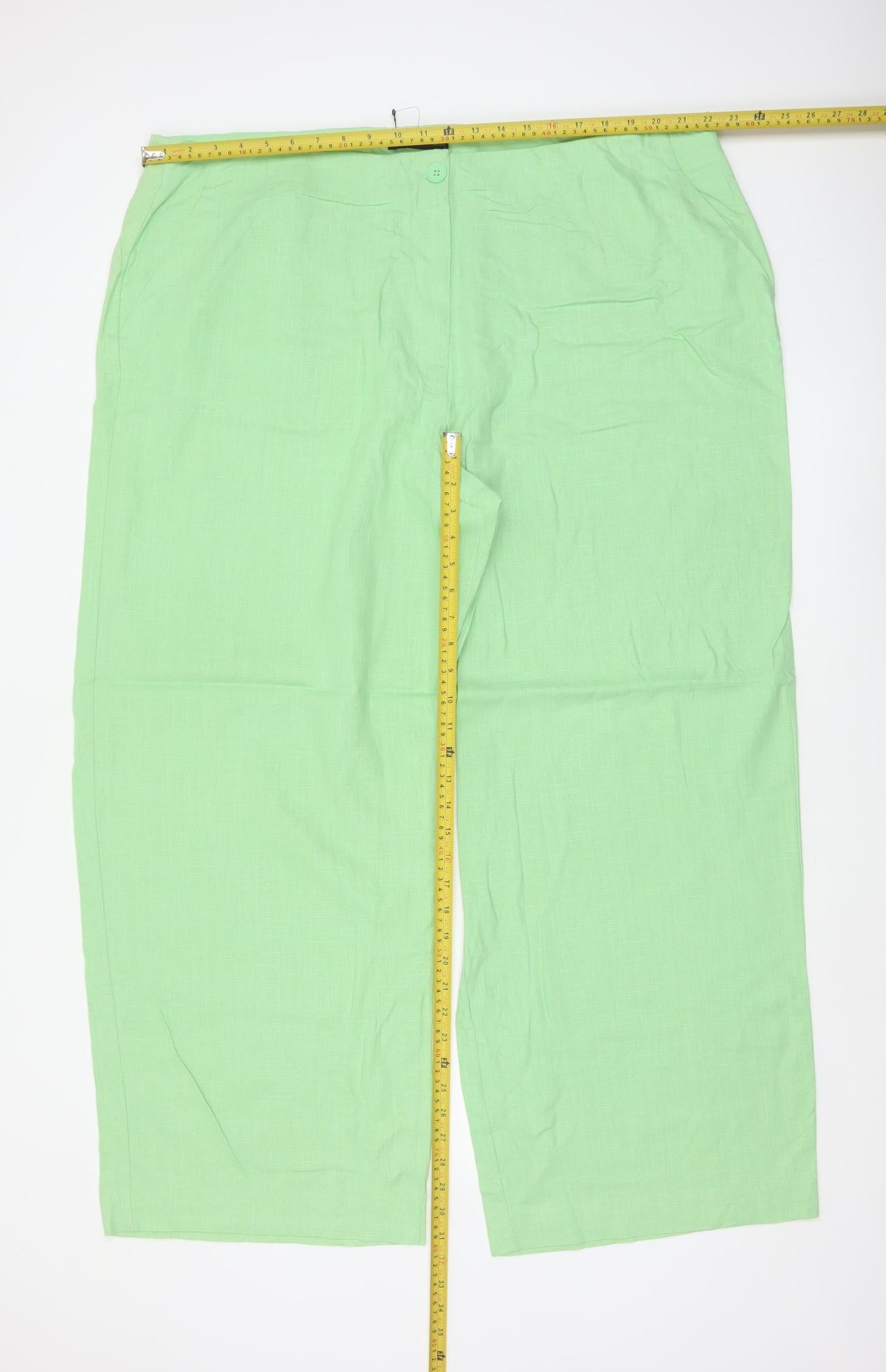 Marks & Spencer Women Green UK 24 Linen Blend Wide Leg Trousers