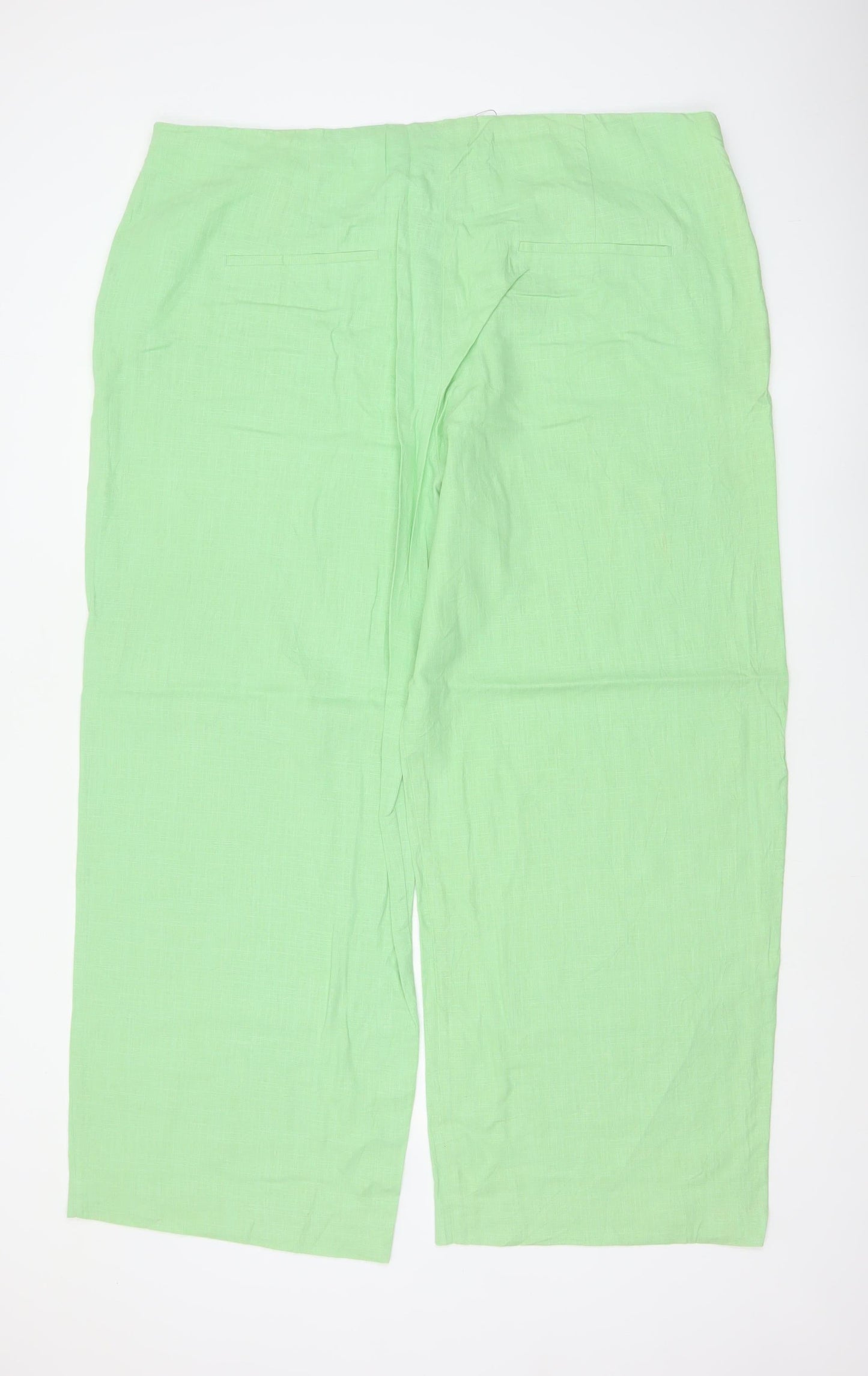Marks & Spencer Women Green UK 24 Linen Blend Wide Leg Trousers