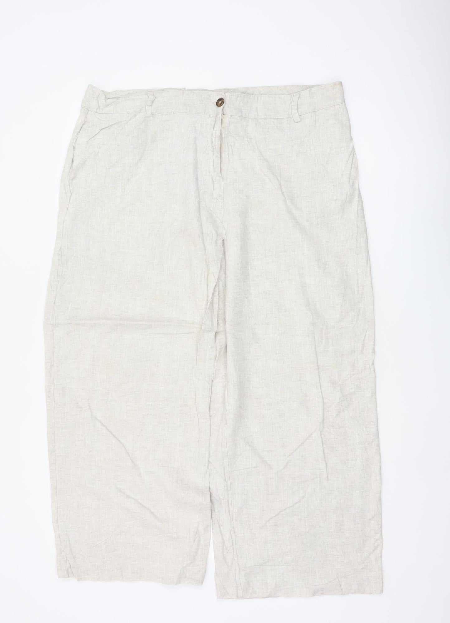 Marks & Spencer Women Beige Linen Blend Wide-Leg Trousers UK 20 Short