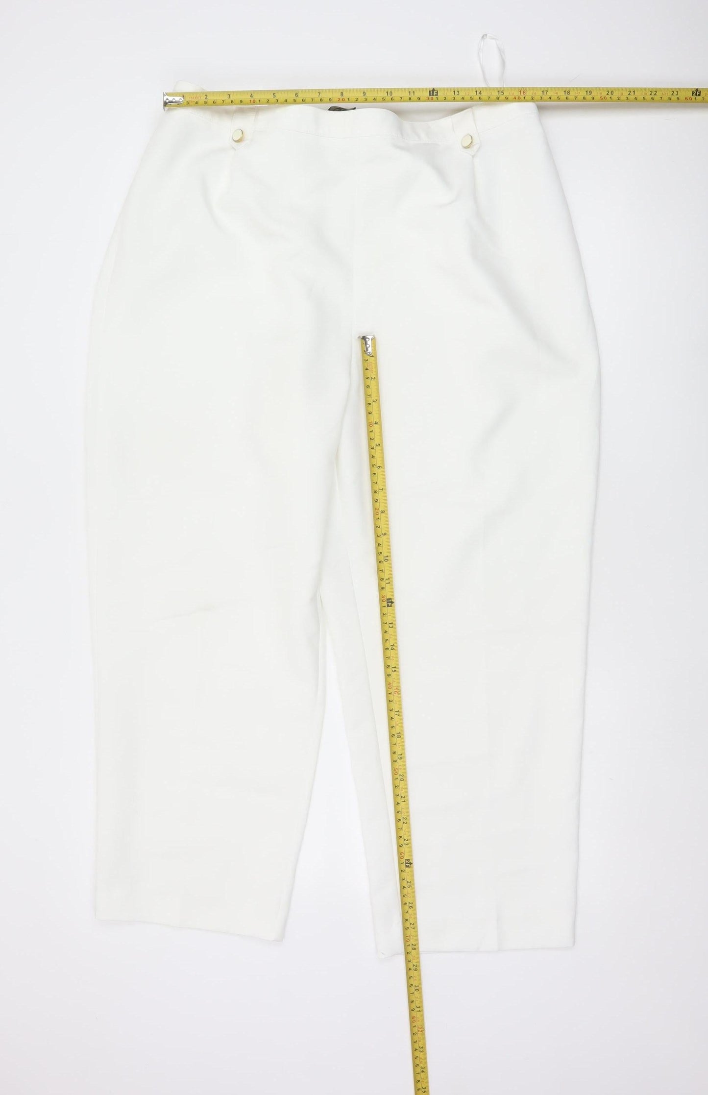 BM Women Ivory Size 20 Tapered Smart Trousers Elastic Back Pockets