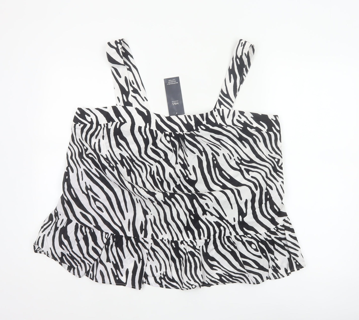 Marks and Spencer Women Black White UK 18 Zebra Print Cotton Ruffle Camisole