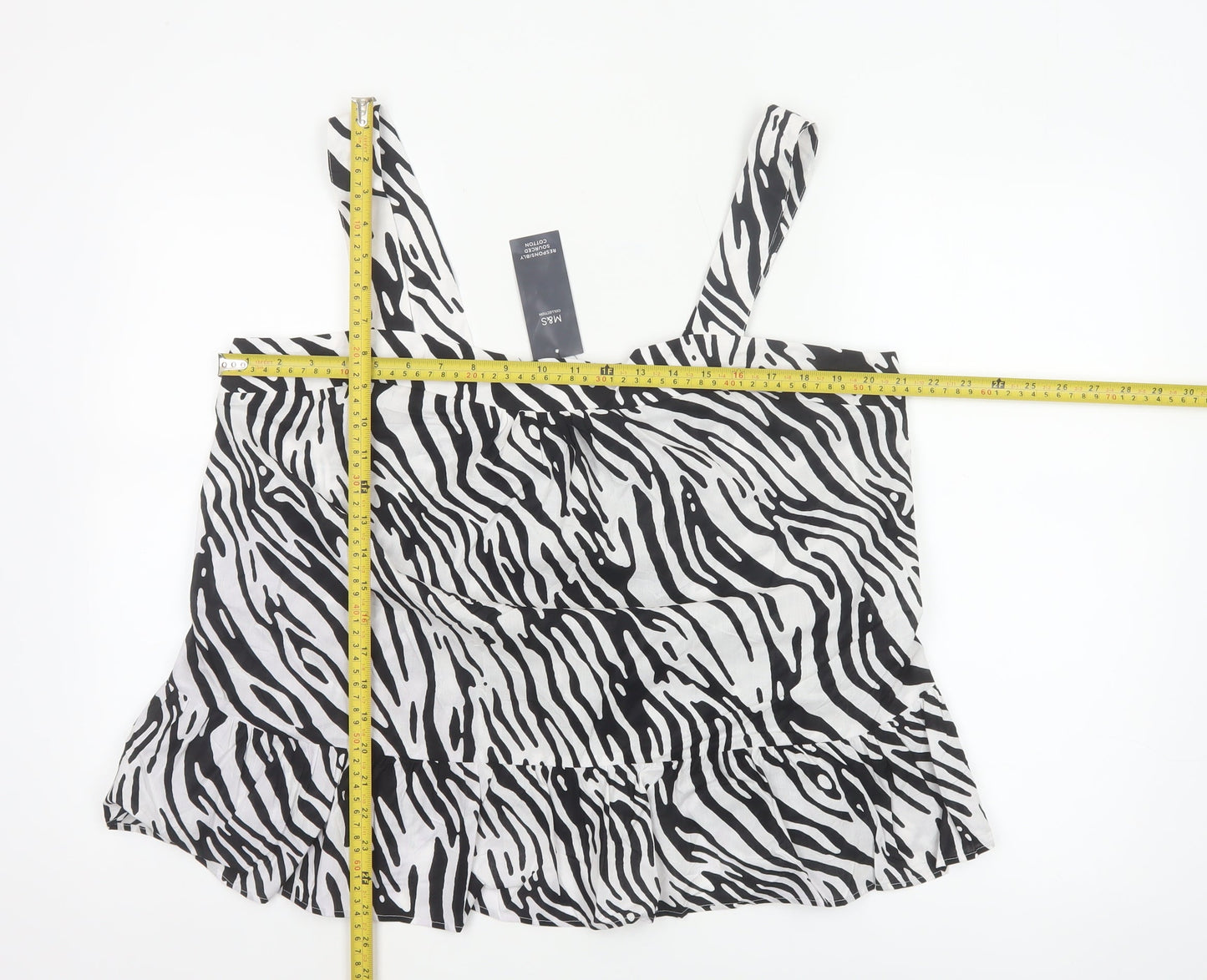 Marks and Spencer Women Black White UK 18 Zebra Print Cotton Ruffle Camisole