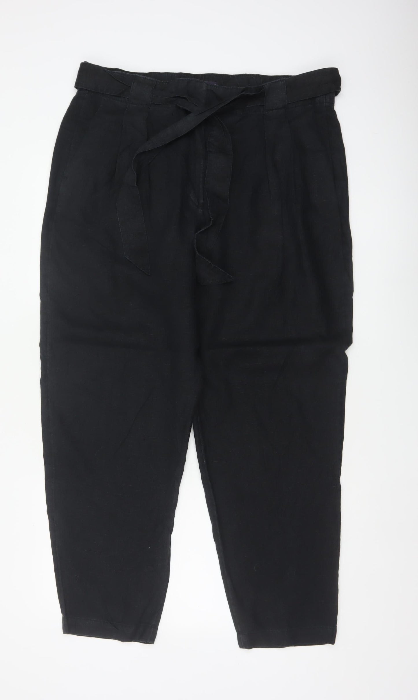 Marks and Spencer Women Black UK 18 Linen Paperbag Tapered Trousers