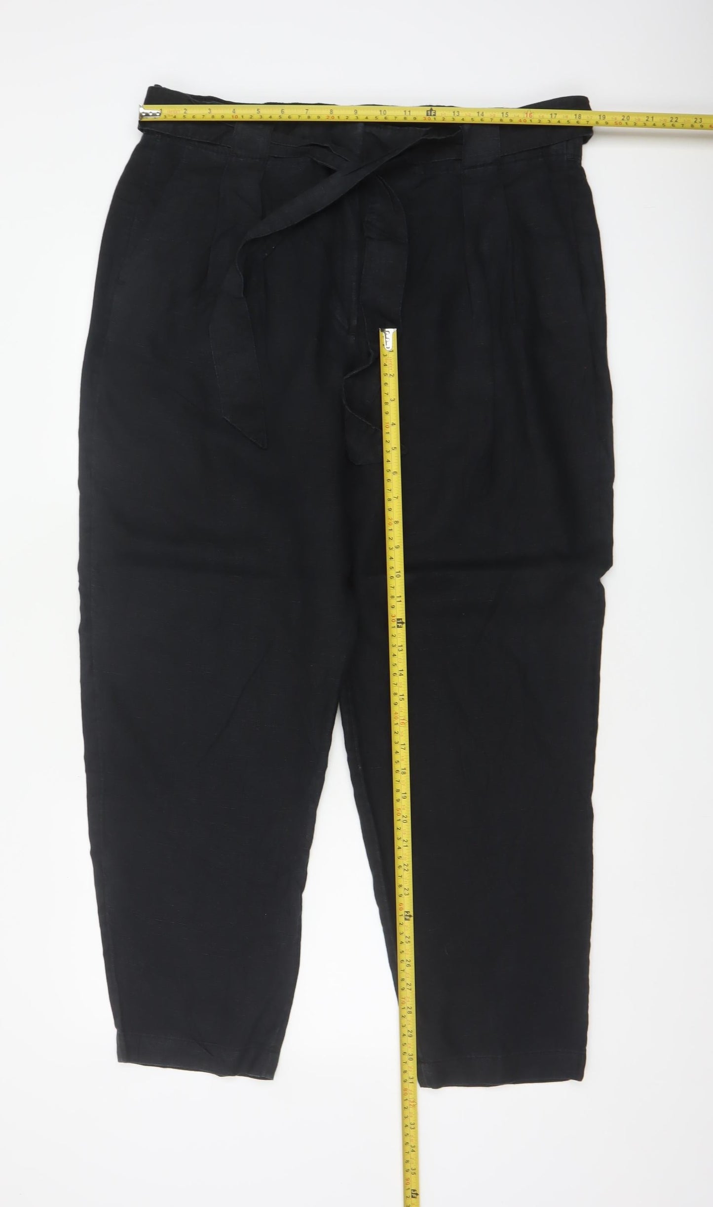 Marks and Spencer Women Black UK 18 Linen Paperbag Tapered Trousers