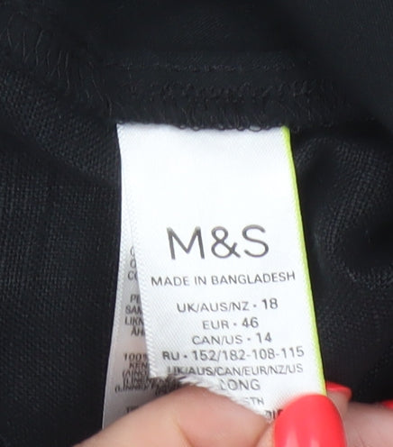 Marks and Spencer Women Black UK 18 Linen Paperbag Tapered Trousers