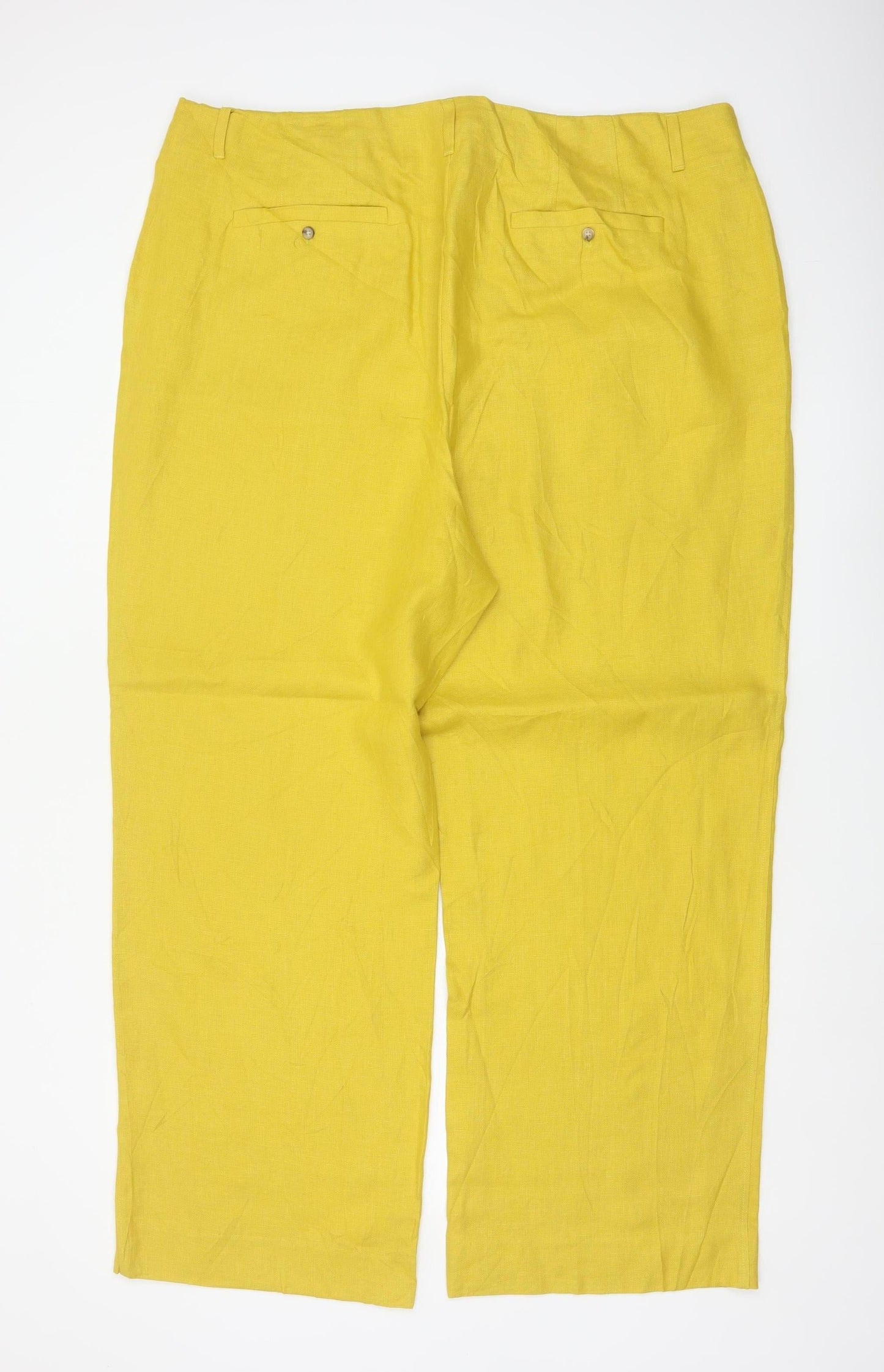 Autograph Women Yellow Linen Straight Trousers UK 22 Pockets