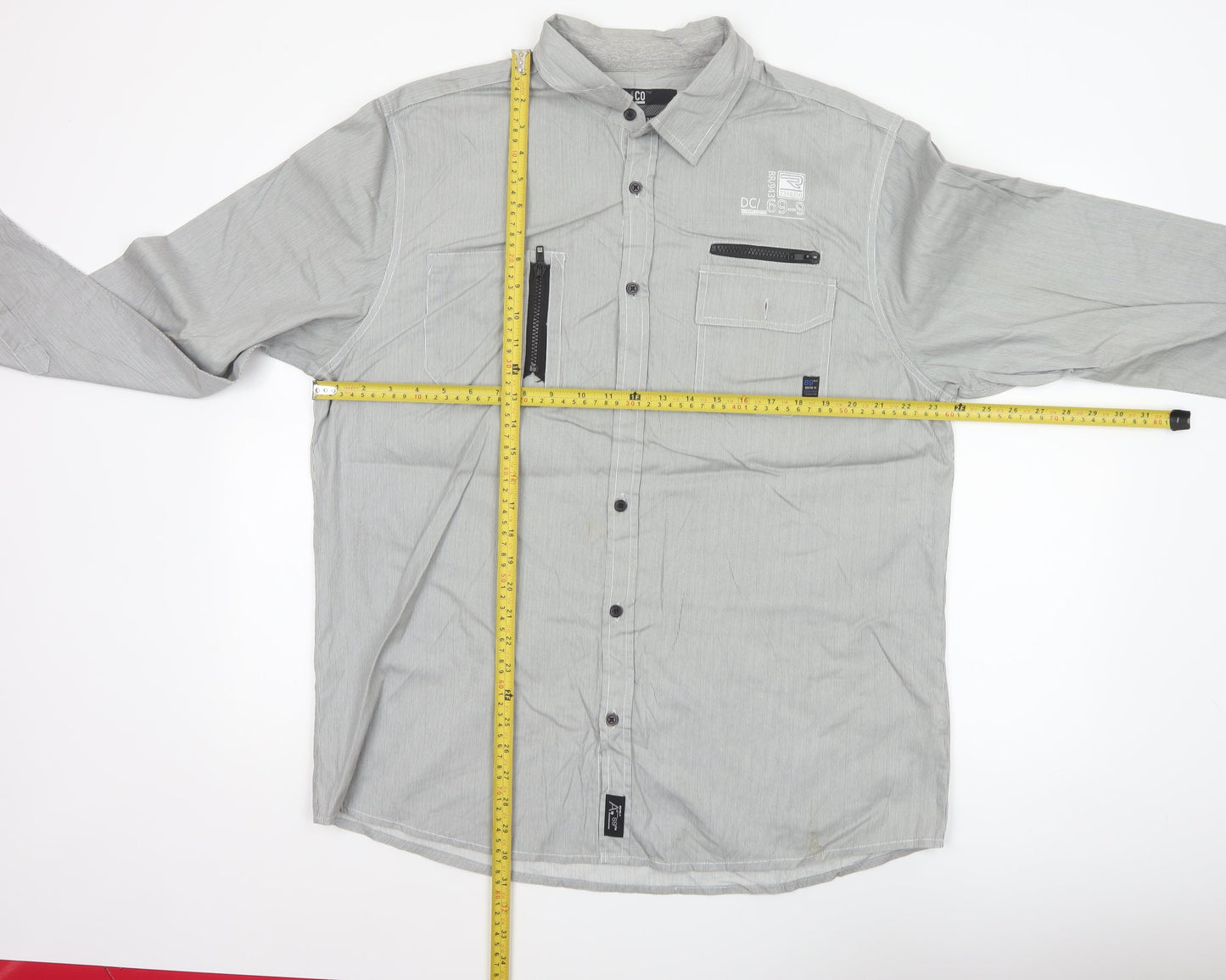 Denim Co Men Grey Striped XL Utility Button-Up Long Sleeve Shirt