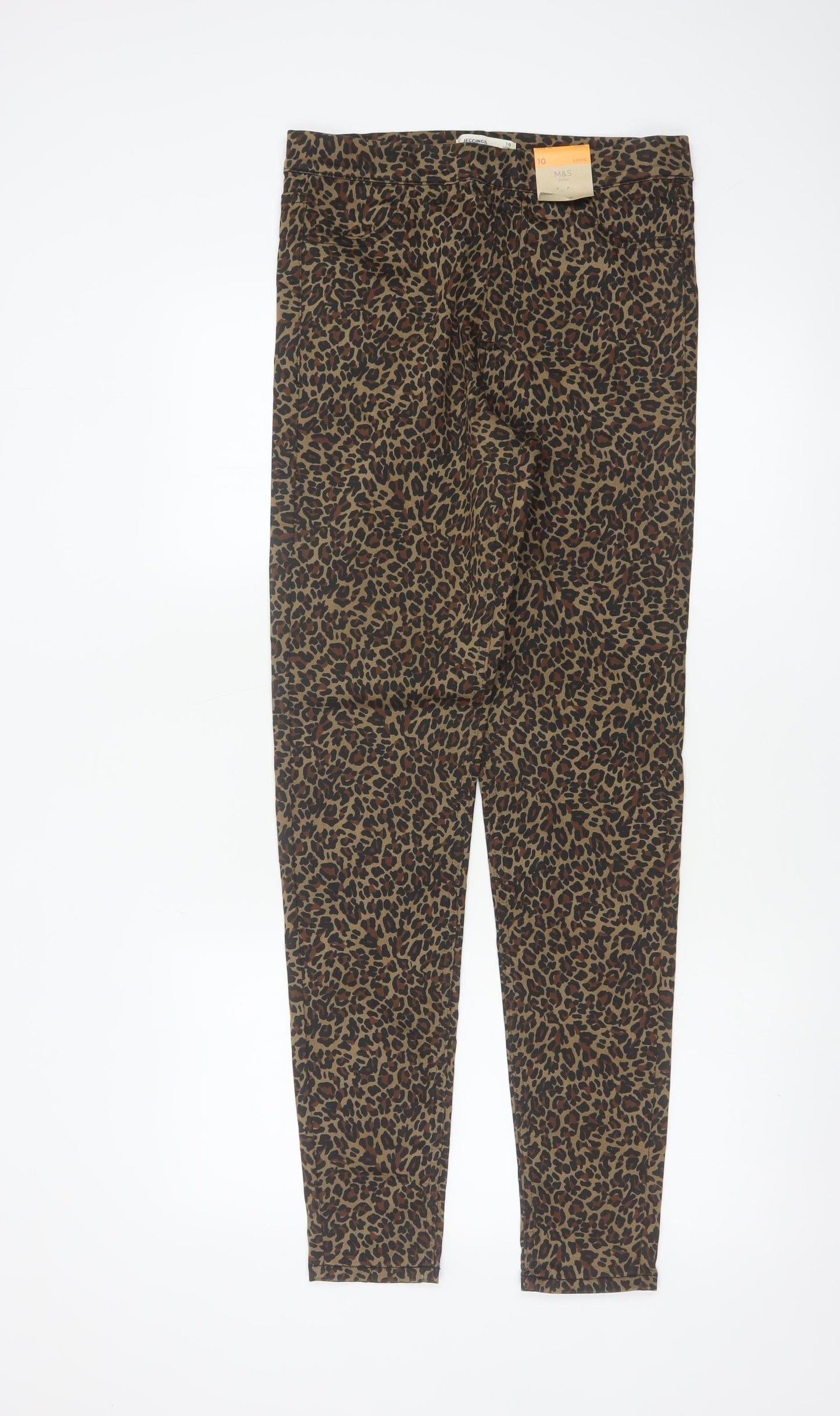M&S Women’s Brown Leopard Print Skinny Jeggings UK 10 Long Stretch