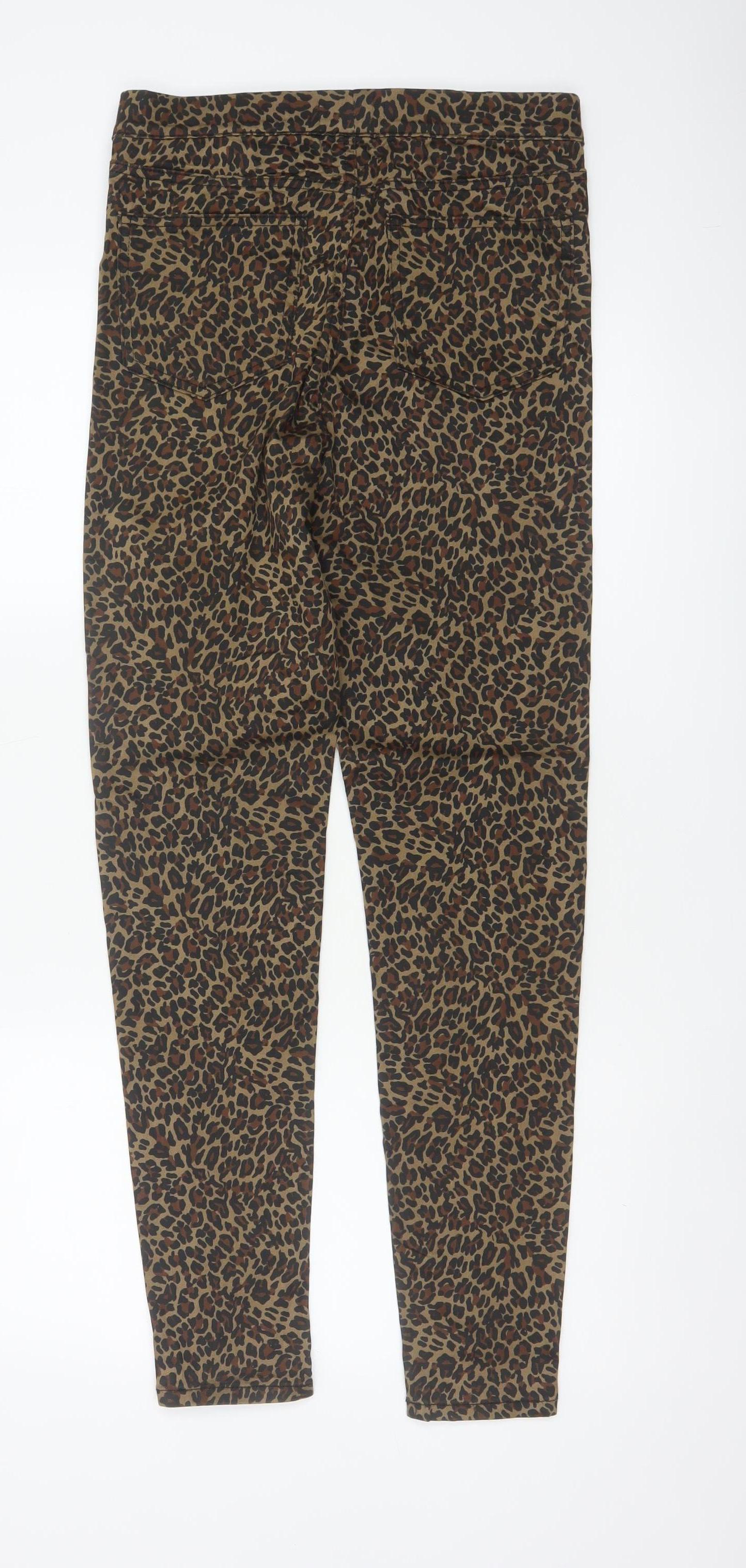 M&S Women’s Brown Leopard Print Skinny Jeggings UK 10 Long Stretch
