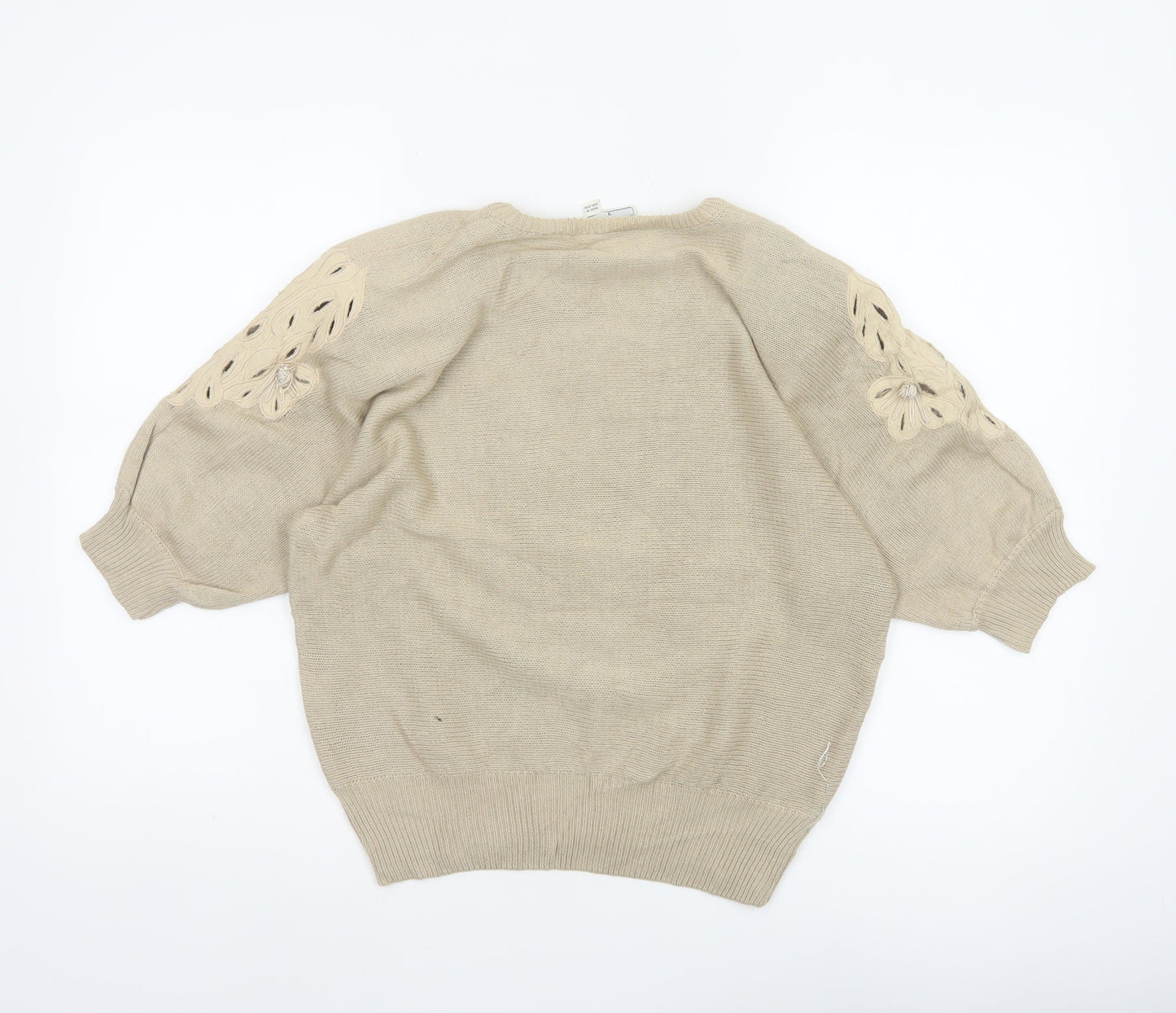 Jacques Vert Women Beige UK 12 Floral Embroidered Cotton Tunic Top