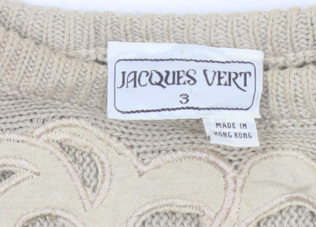 Jacques Vert Women Beige UK 12 Floral Embroidered Cotton Tunic Top