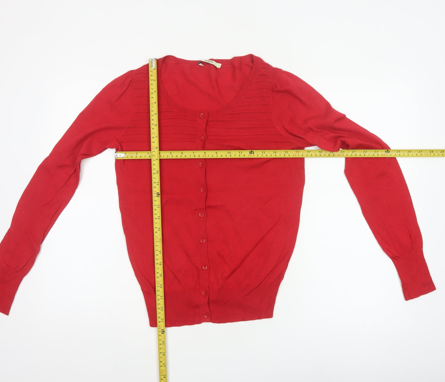 Oasis Women Red Size S Scoop Neck Button Front Knit Cardigan