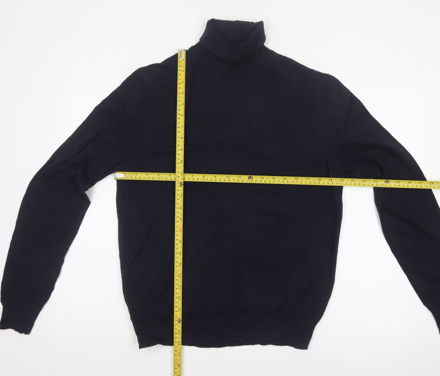 Marks and Spencer Men's Navy M Roll Neck Wool Blend Pullover Jumper