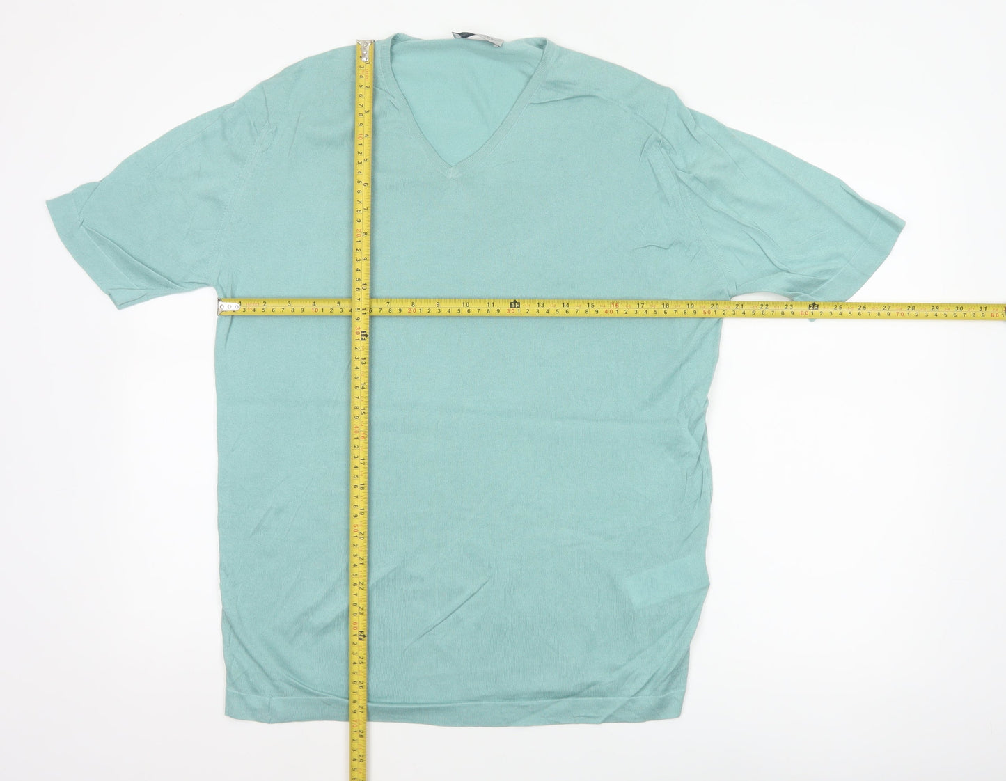 John Smedley Men Blue M Sea Island Cotton V-Neck Knit T-Shirt