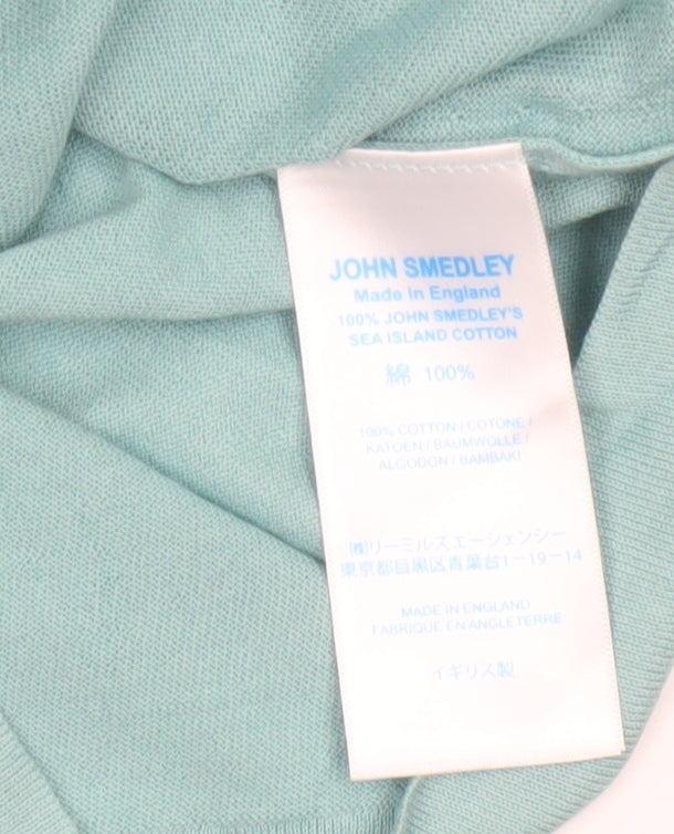 John Smedley Men Blue M Sea Island Cotton V-Neck Knit T-Shirt