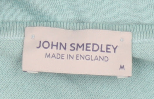 John Smedley Men Blue M Sea Island Cotton V-Neck Knit T-Shirt