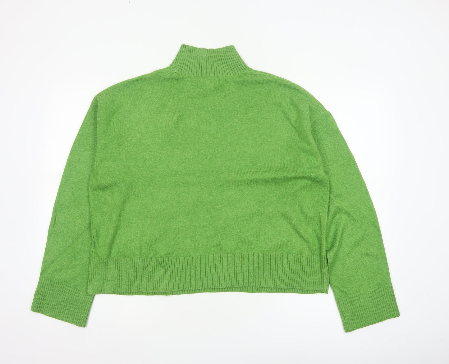 Marks & Spencer Women Green M Mock Neck Pocket Knit Pullover Jumper