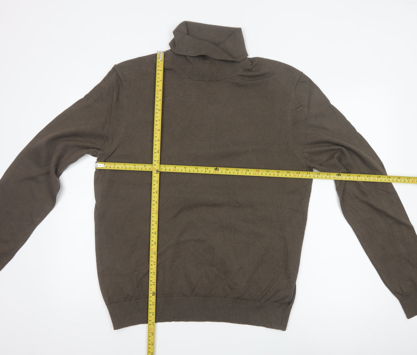 Marks & Spencer Men Brown L Roll Neck Cotton Blend Knit Jumper