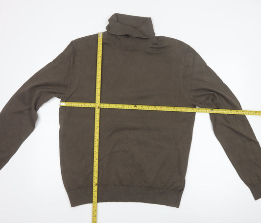 Marks & Spencer Men Brown L Roll Neck Cotton Blend Knit Jumper
