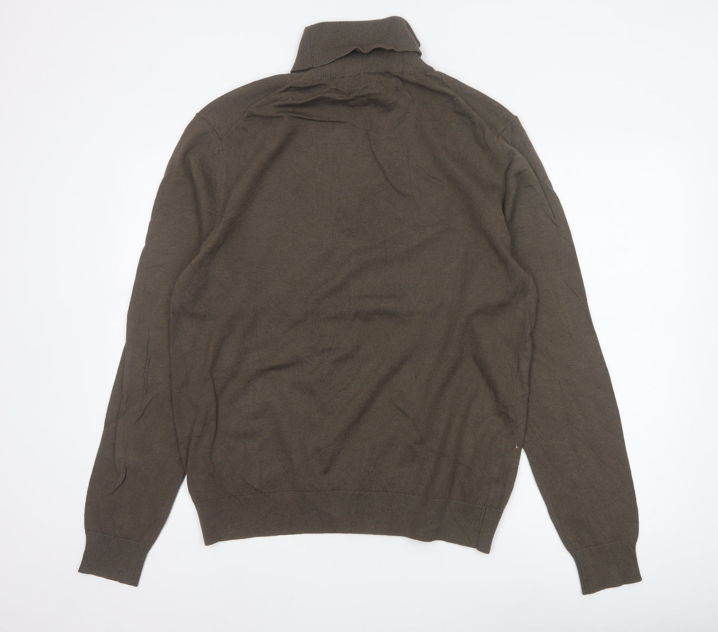 Marks & Spencer Men Brown L Roll Neck Cotton Blend Knit Jumper