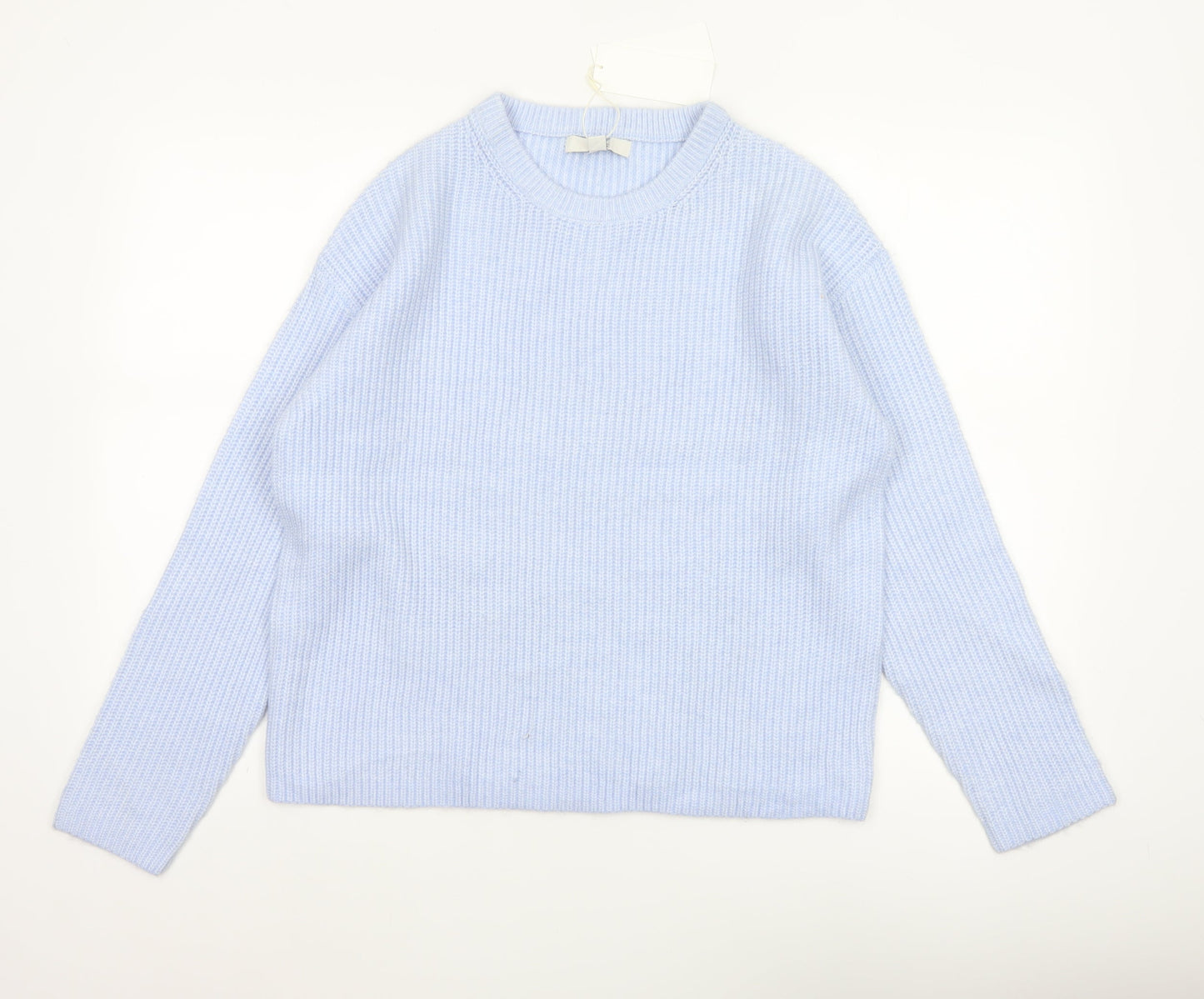 Marks and Spencer Women Blue UK 12 Rib Knit Crew Neck Pullover Jumper