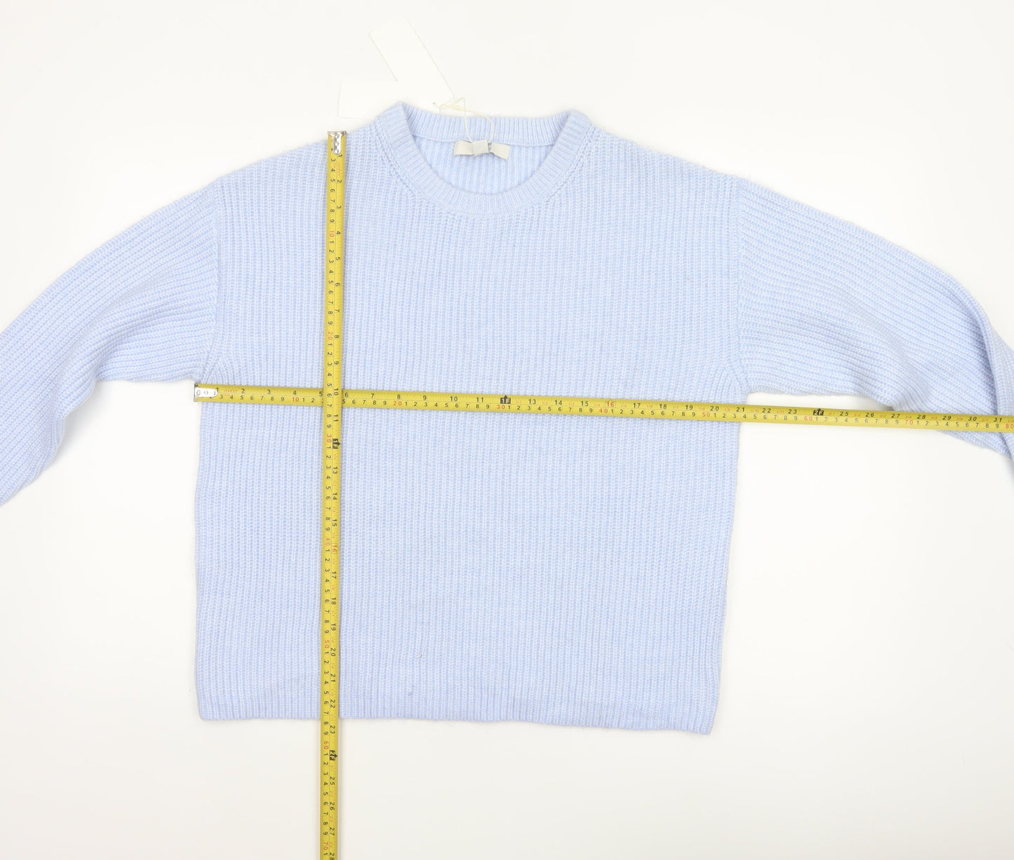 Marks and Spencer Women Blue UK 12 Rib Knit Crew Neck Pullover Jumper