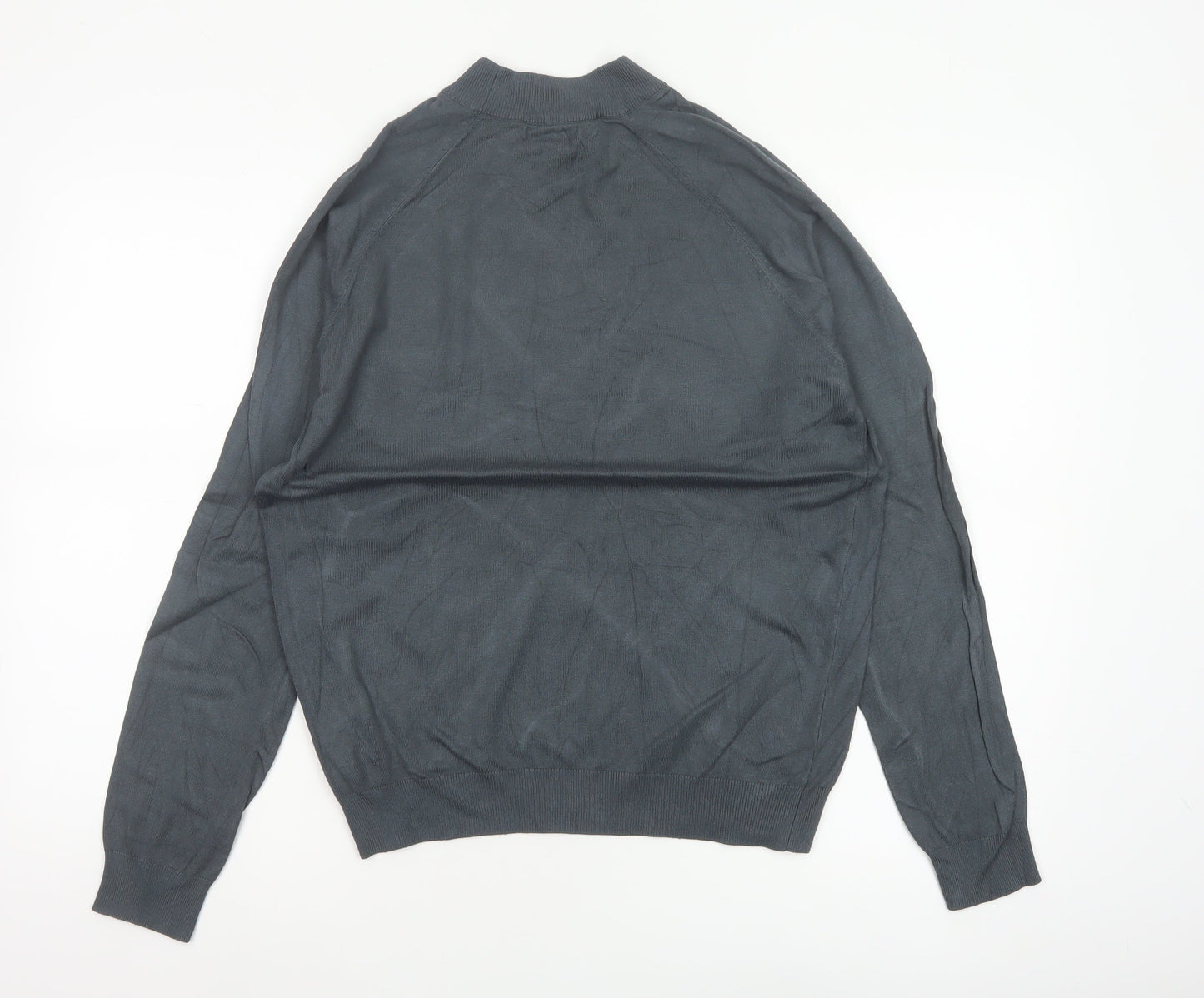 Zara Women Grey S Mock Neck Fine Knit Raglan Sleeve Pullover Jumper