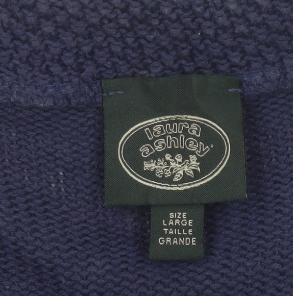Laura Ashley Women Blue L Cable Knit Collared Button Cardigan