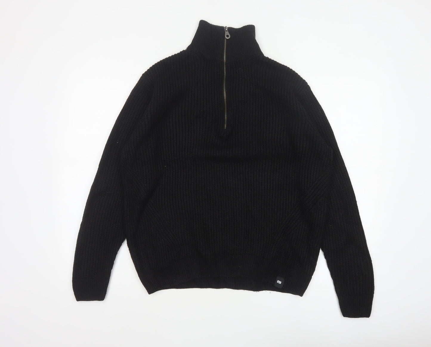 Pull&Bear Men Black M Chunky Knit Half Zip High Neck Jumper