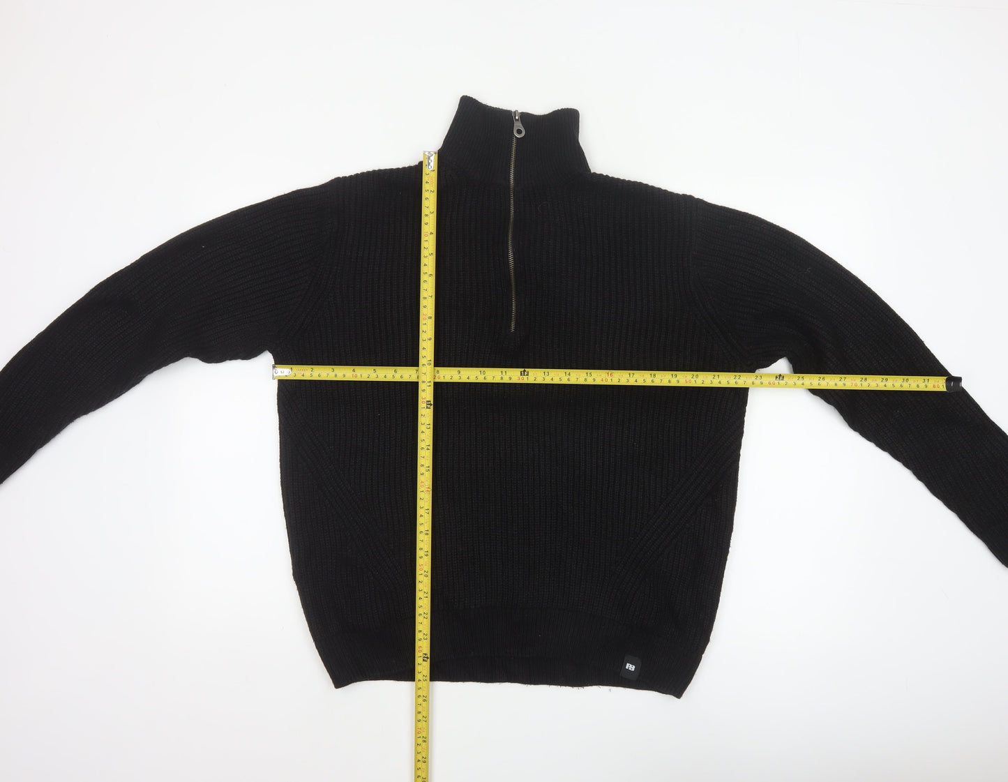 Pull&Bear Men Black M Chunky Knit Half Zip High Neck Jumper