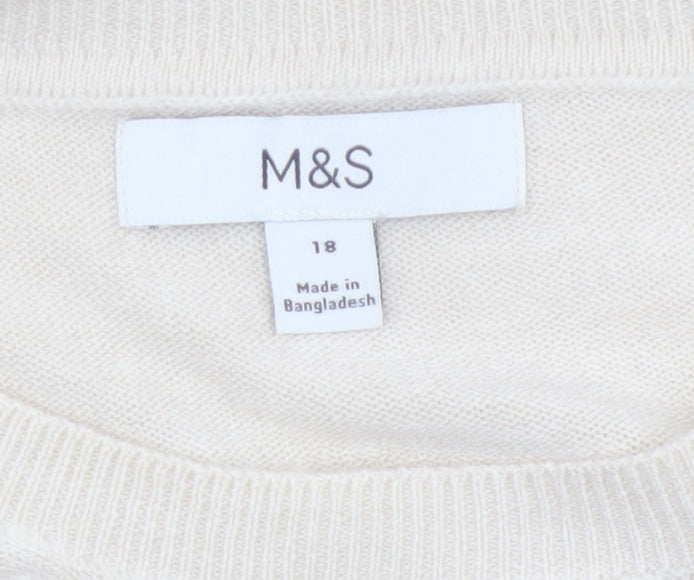Marks and Spencer Women Ivory Size 18 Crew Neck Knit Pullover Jumper