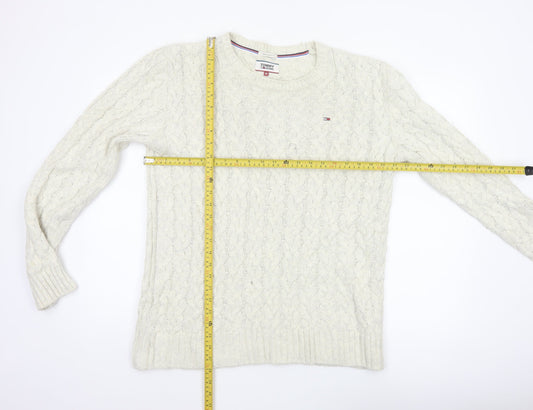 Tommy Jeans Men’s Ivory M Cable Knit Crew Neck Cotton Blend Jumper