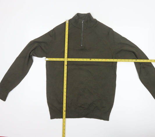 Marks and Spencer Men Green S 1/4 Zip High Neck Knit Jumper