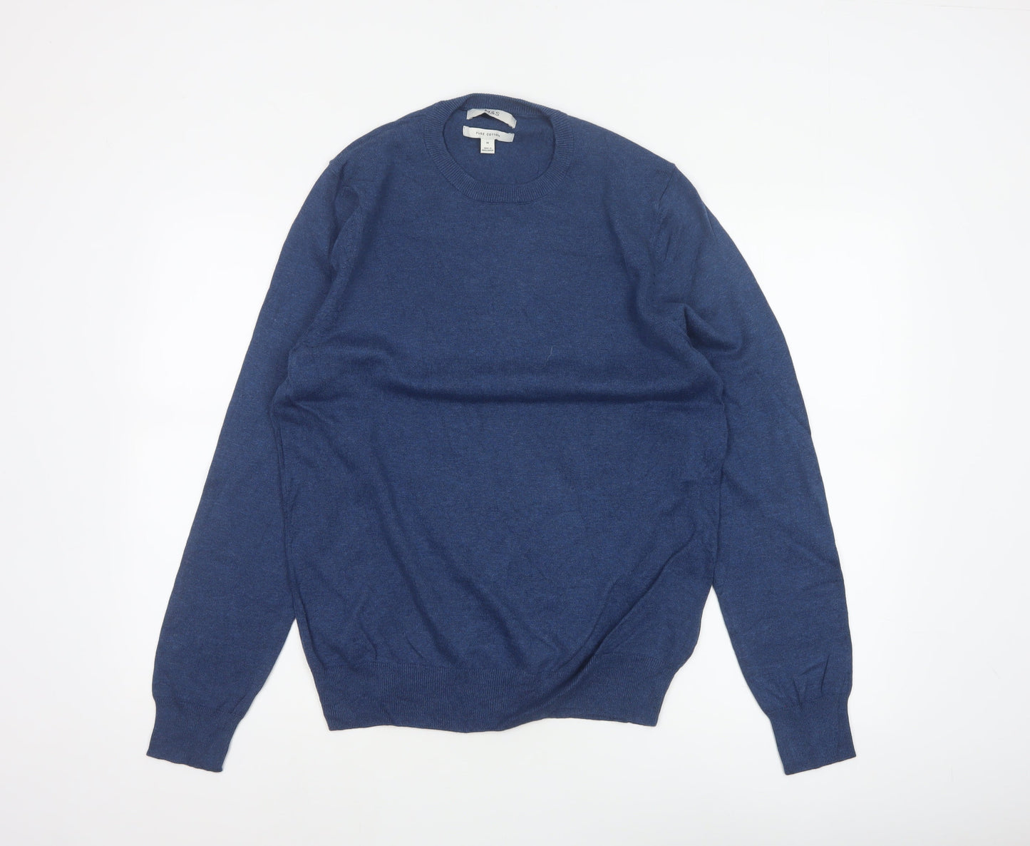 Marks and Spencer Men Blue M Pure Cotton Crew Neck Pullover Jumper