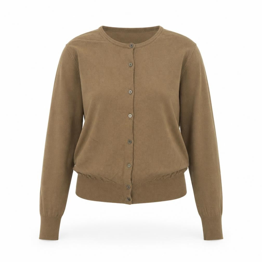 Uniqlo Women Brown S 100% Wool Round Neck Button Cardigan