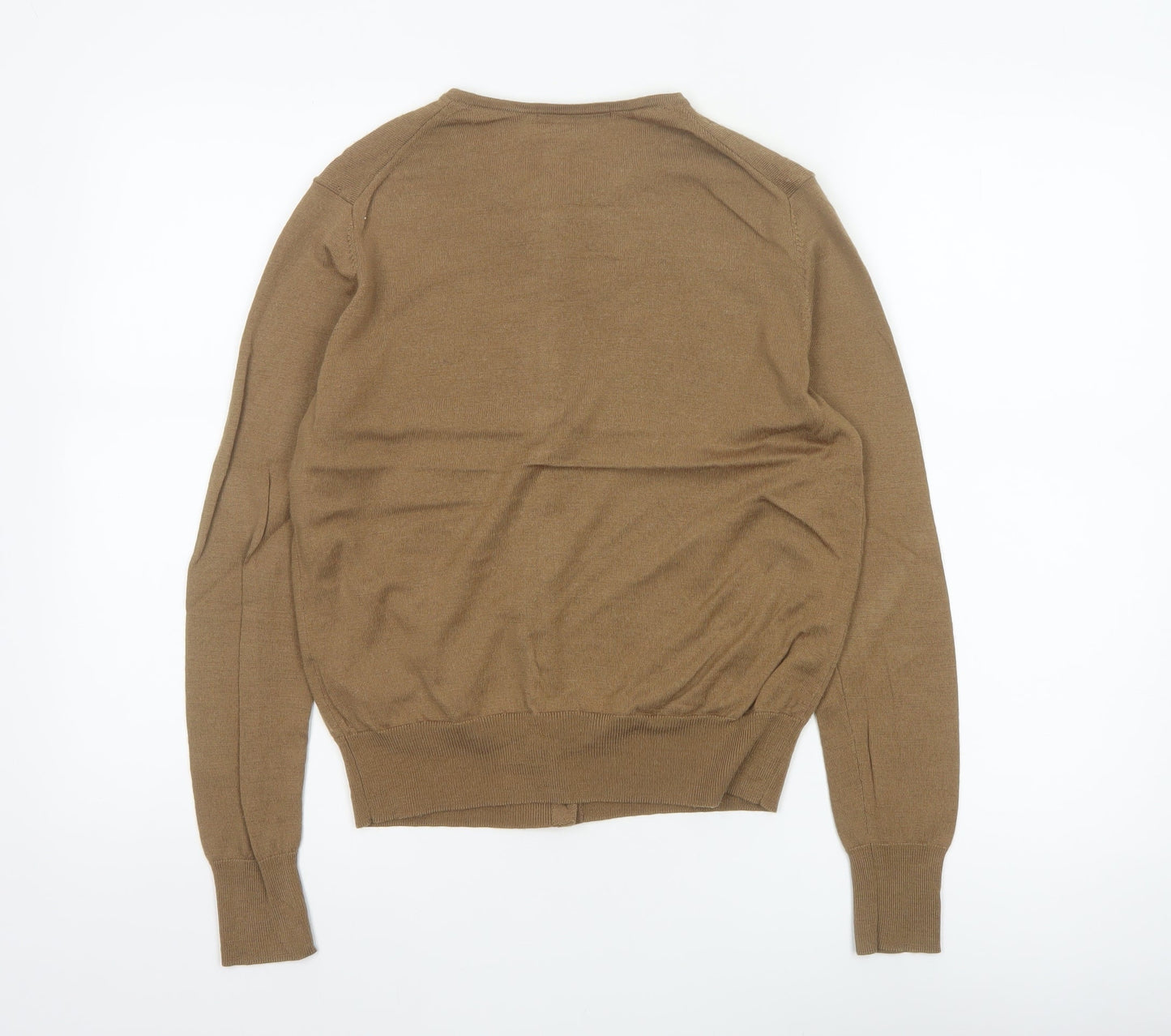 Uniqlo Women Brown S 100% Wool Round Neck Button Cardigan