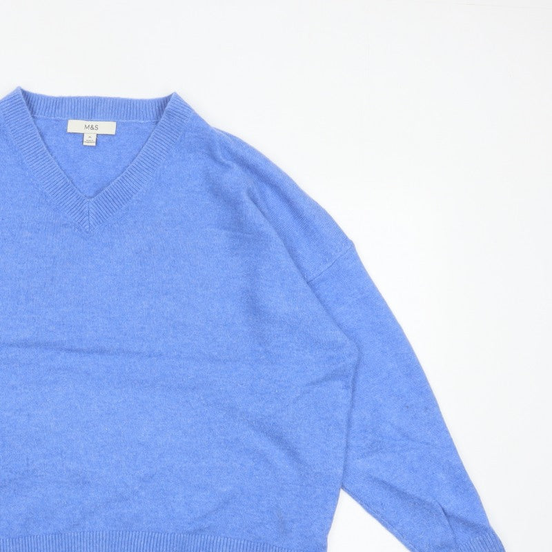 Marks and Spencer Women Blue XL V-Neck Long Sleeve Knit Jumper