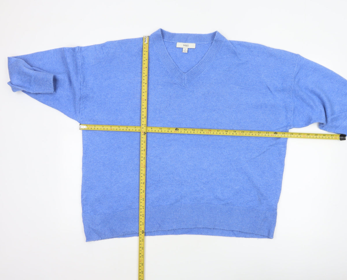 Marks and Spencer Women Blue XL V-Neck Long Sleeve Knit Jumper