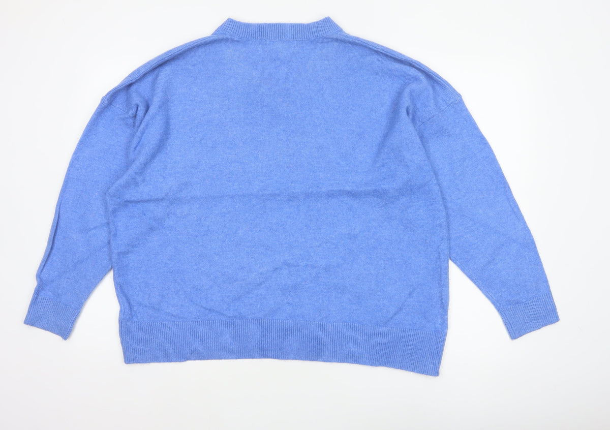 Marks and Spencer Women Blue XL V-Neck Long Sleeve Knit Jumper