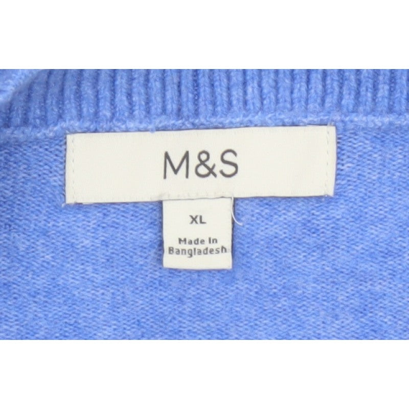 Marks and Spencer Women Blue XL V-Neck Long Sleeve Knit Jumper