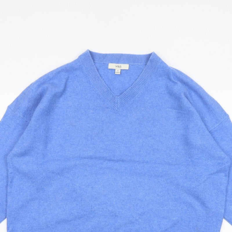 Marks and Spencer Women Blue XL V-Neck Long Sleeve Knit Jumper