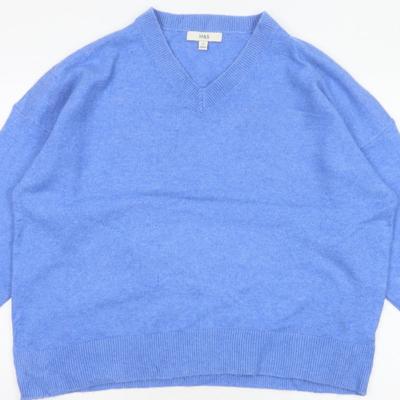 Marks and Spencer Women Blue XL V-Neck Long Sleeve Knit Jumper