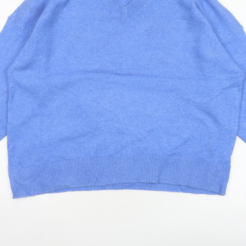 Marks and Spencer Women Blue XL V-Neck Long Sleeve Knit Jumper