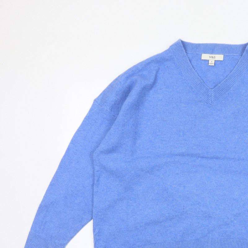 Marks and Spencer Women Blue XL V-Neck Long Sleeve Knit Jumper
