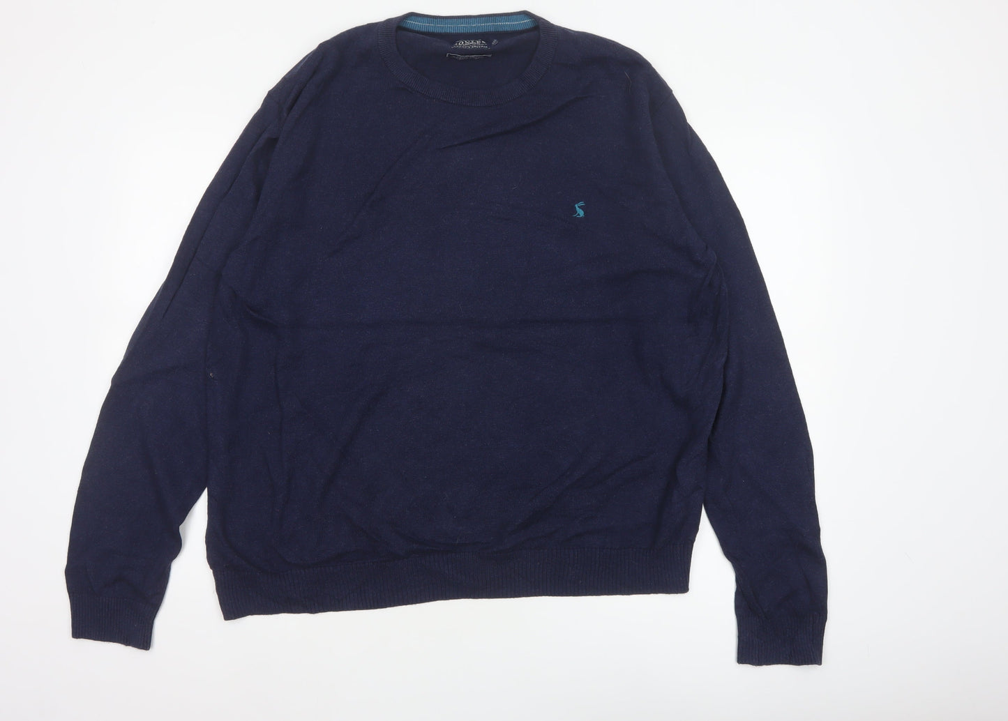 Joules Men’s Blue XXL Merino Wool Cotton Crew Neck Logo Jumper